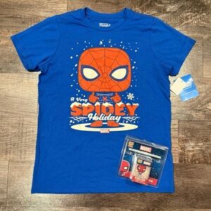 NEW Funko Pop Spider-Man Christmas Holiday Boys T-shirt With Mini Pop Large